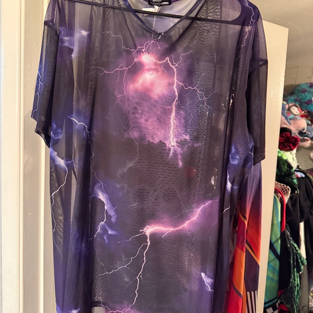 Fashion Nova Purple Lightning Mesh Top